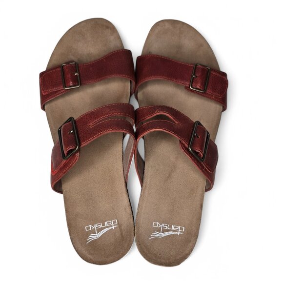 Dansko Rosie Red Leather Sandals Women's Buckled Strap Slide Strappy Summer 41 - Picture 5 of 8